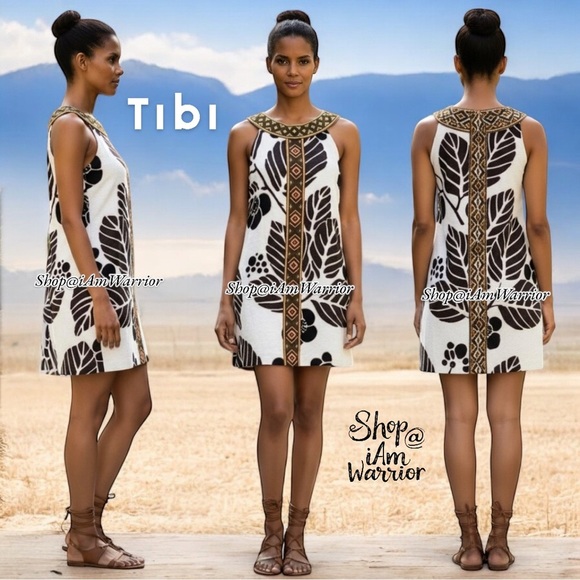 Tibi NWT rare beaded silk linen tropical leaf print mini-dress *shop@iamwarrior - Picture 2 of 14